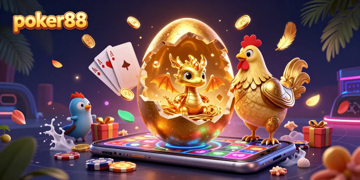Menangkan permainan poker88 dengan ilustrasi 3D yang menampilkan telur emas raksasa dan naga pengawal.