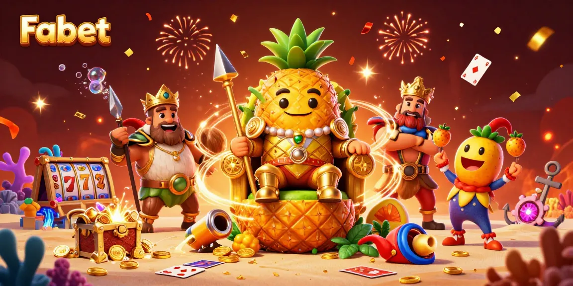 Experience thrilling wins with Fabet's engaging beach casino scene featuring vibrant characters and exciting games.