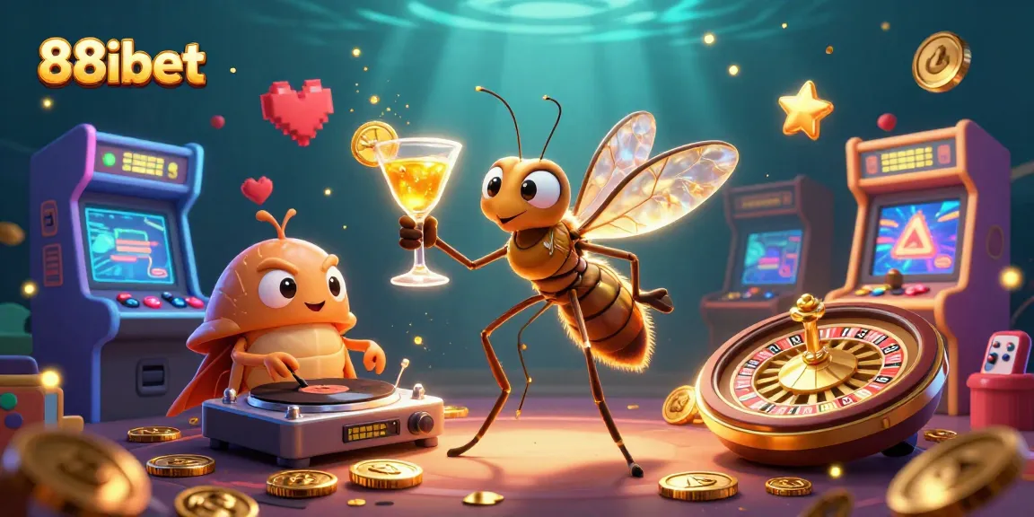 Experience the thrill of gaming action at 88ibet with a dynamic casino scene featuring colorful characters and retro elements.
