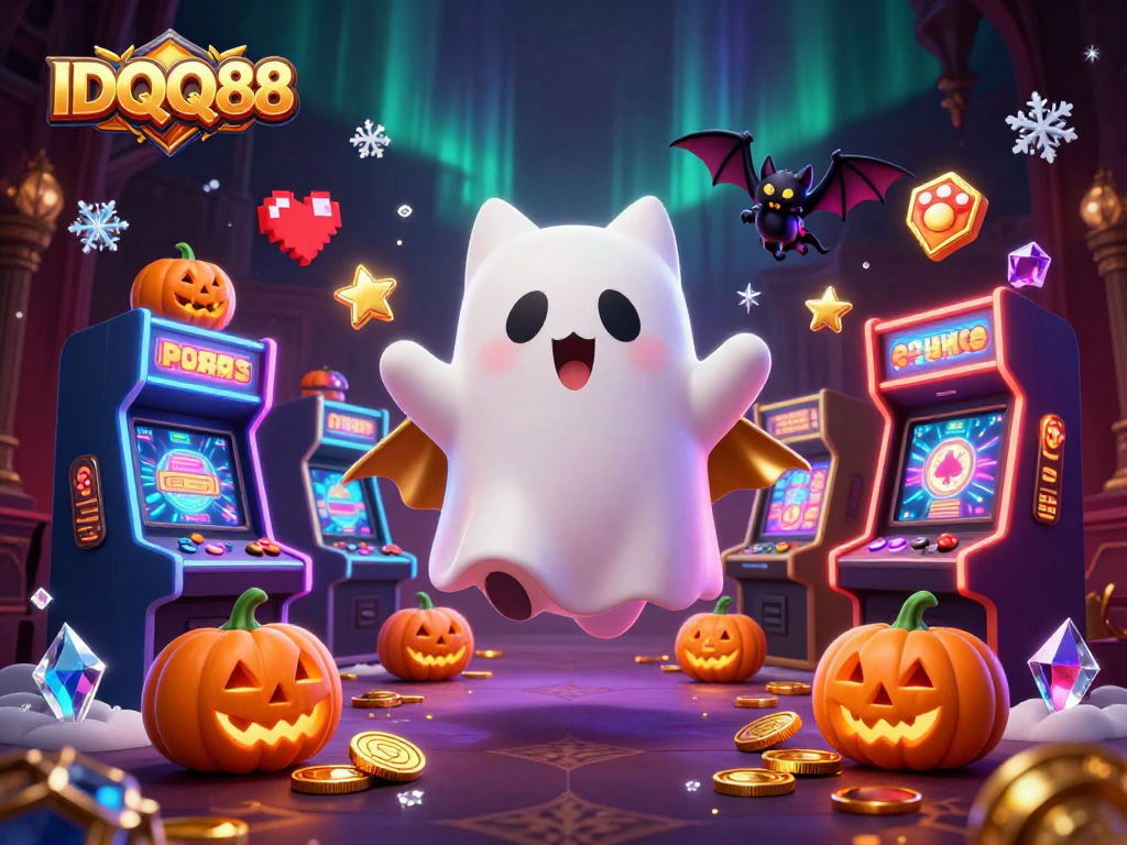 Experience the thrill with IDQQ88 as the ghost cat and vampire bat blend gaming and luck!