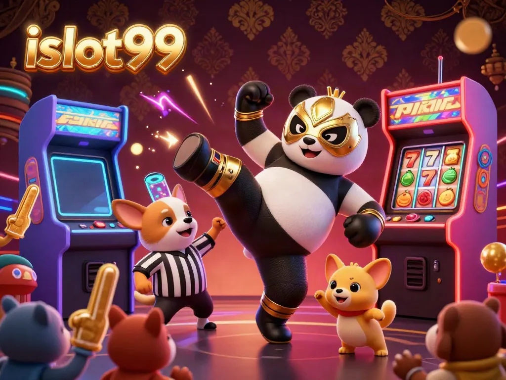 Experience the thrill of islot99 with vibrant gaming elements and lively characters in this dynamic casino scene.