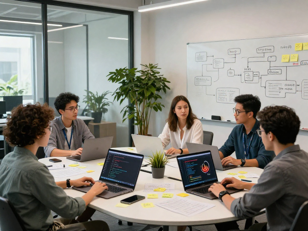 Developers collaborating on spicy AI projects in a modern workspace.