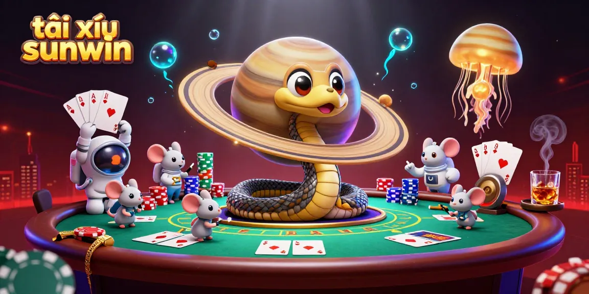 Engaging scene of tài xỉu sunwin depicting a casino atmosphere with cartoon characters and dynamic elements.
