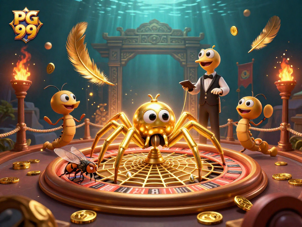 Place bets with PG 99 at a thrilling casino-themed scene featuring animated characters.