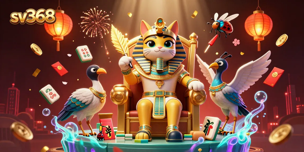 Experience the vibrant excitement of sv368 with a colorful casino-themed illustration featuring a pharaoh cat and magical elements.