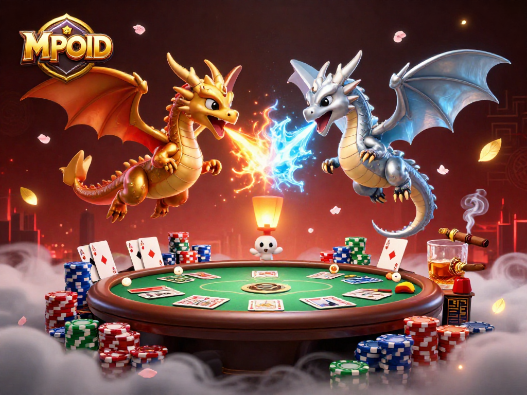 MPOID offers an engaging gaming experience with dragons, poker elements, and vibrant details.
