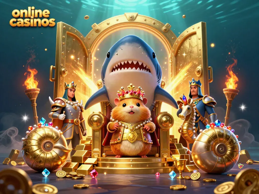 Engage in exciting online casinos with a fierce hamster king and royal treasures all around.