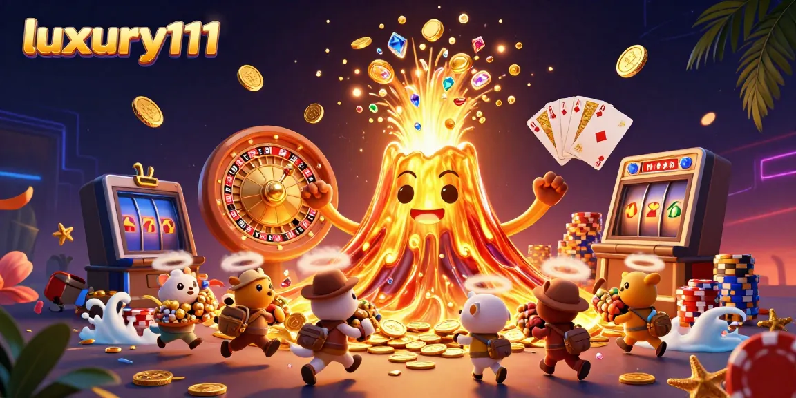 Experience the thrilling adventures of luxury111 with a rich 3D illustration bursting with casino treasures.