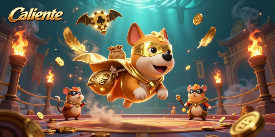 Experience thrilling wins with Caliente's dynamic casino games, featuring superhero characters and vibrant gold elements.