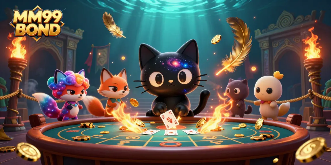 Experience the thrills of MM99 BOND at a cosmic casino with captivating characters and golden gaming elements.