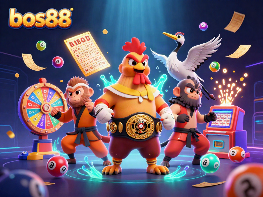 Experience the vibrant world of gambling with bos88, featuring animated characters immersed in action.