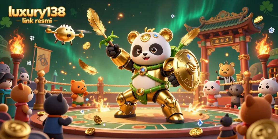 Experience thrilling action on luxury138 link resmi with golden panda and arena elements in a vibrant casino setting.