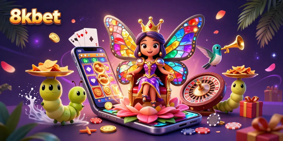 Experience the thrill at 8xbet with dynamic casino games featuring a butterfly queen and vibrant graphics.