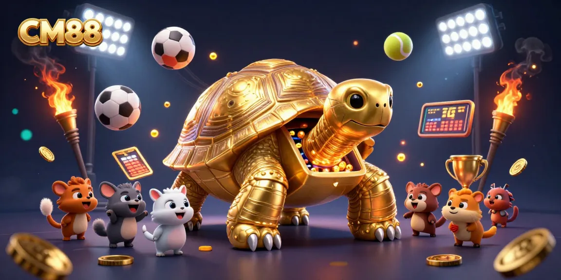 Engage in exciting gameplay at CM88, featuring a golden tortoise pinball machine and dynamic sports elements.