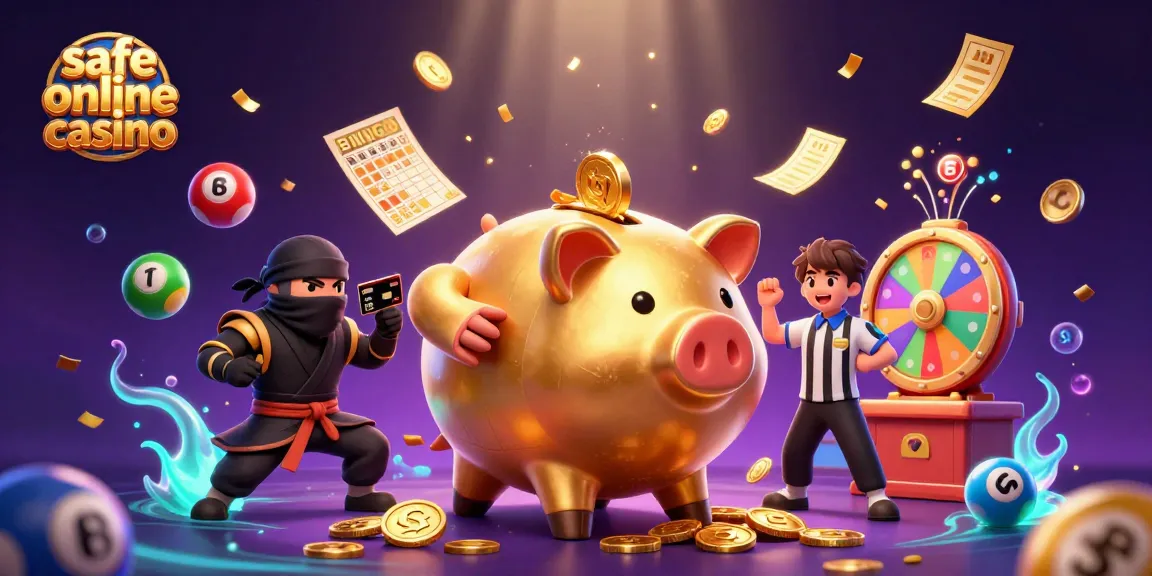 Experience the thrill of a safe online casino with playful characters and vibrant, dynamic elements.