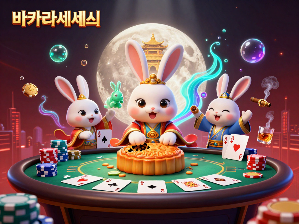 바카라사이트에서 유저가 실시간바카라 게임을 즐기는 모습과 카드, 칩들이 어우러진 화려한 일러스트레이션