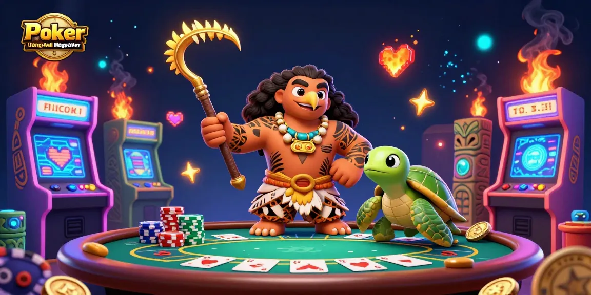 Engage in Poker Online Uang Asli Nagapoker with exciting gameplay around a vibrant 3D cartoon scene.