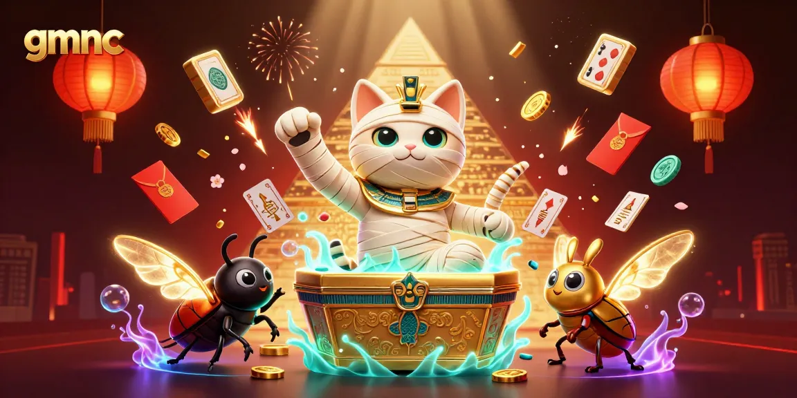 Experience gmnc's exciting journey with a bursting Egyptian mummy cat in a vibrant casino.