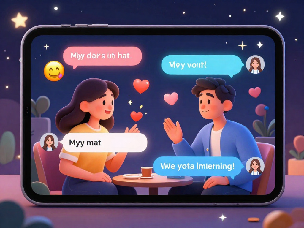 Flirty digital interaction in an ai porn chat with colorful emojis and playful characters.