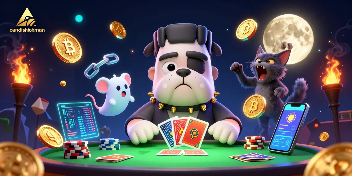 Join the excitement at candishickman with a lively 3D casino scene showcasing thrilling card play and digital currency!