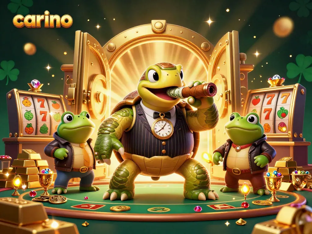 Carino brings excitement to the casino with an energetic scene featuring a snapping turtle and bullfrogs.