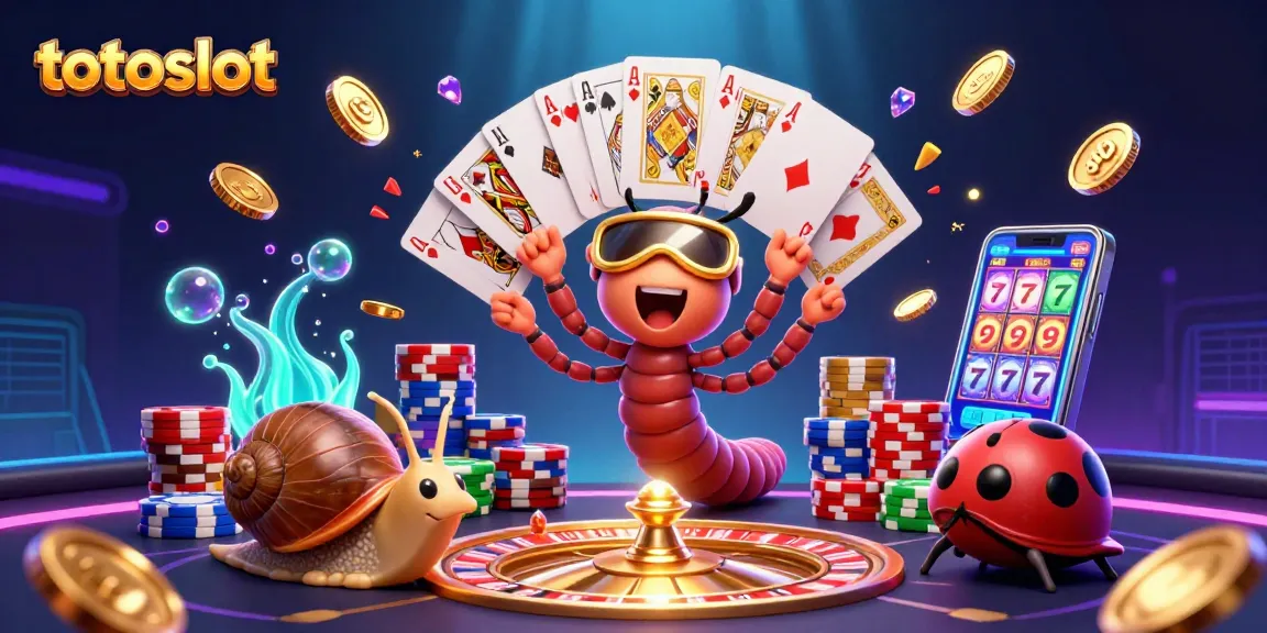 Totoslot showcases a vibrant scene with a millipede dealer and exciting gaming elements for slot enthusiasts.