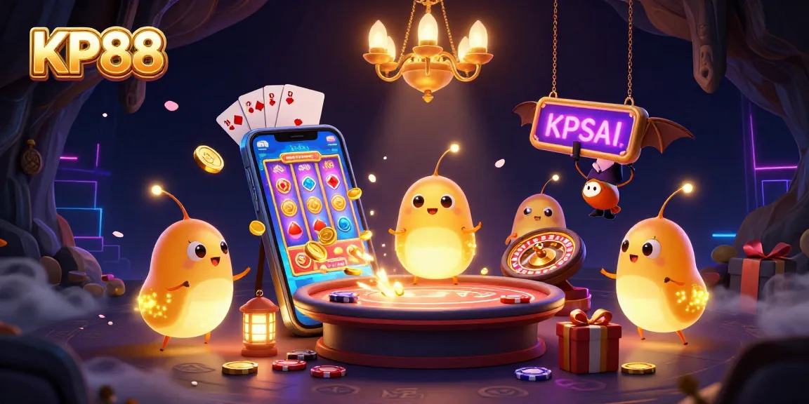 Experience thrilling gaming at KP88, where animated glowworms illuminate a vibrant casino scene.