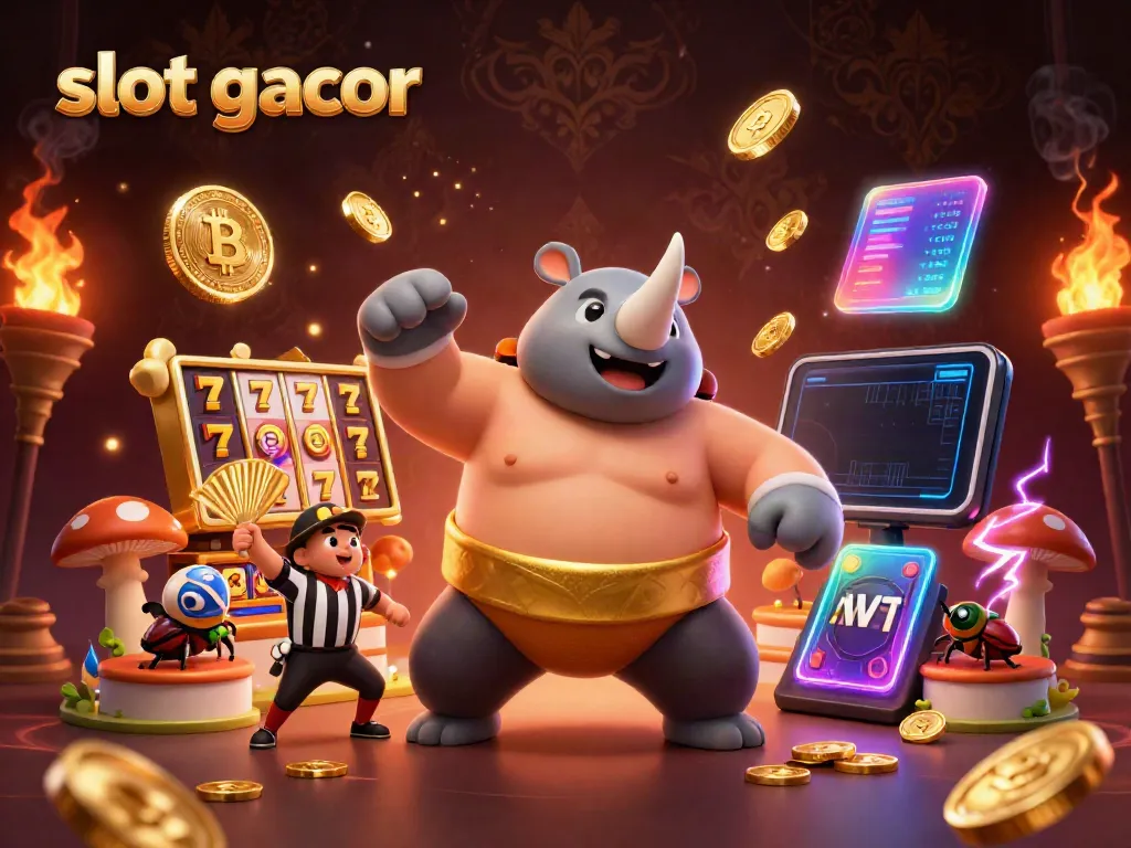 Engage with the slot gacor magic as a sumo beetle champion performs a winning stomp sending coins flying.