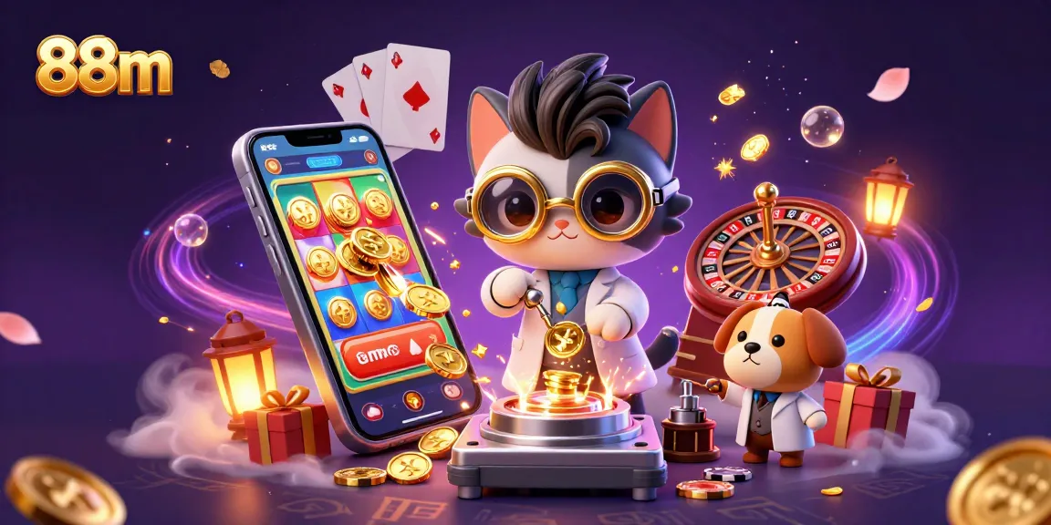 Play exciting games with 88m through immersive visuals of a casino lab filled with vibrant elements.