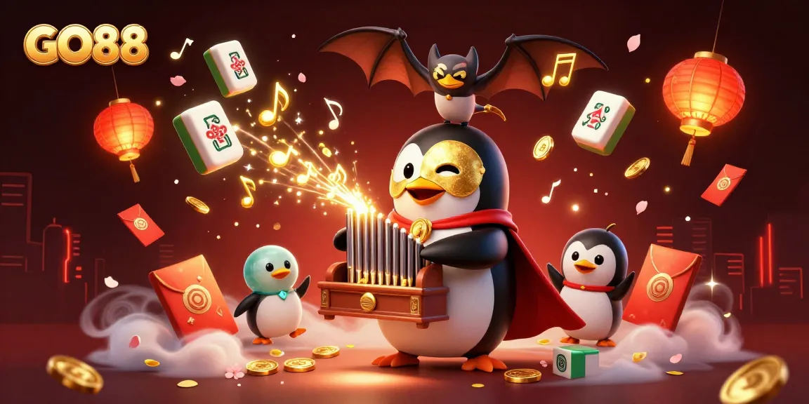 Experience GO88 with 3D cartoon characters and dynamic casino elements in a vibrant casino-themed illustration.
