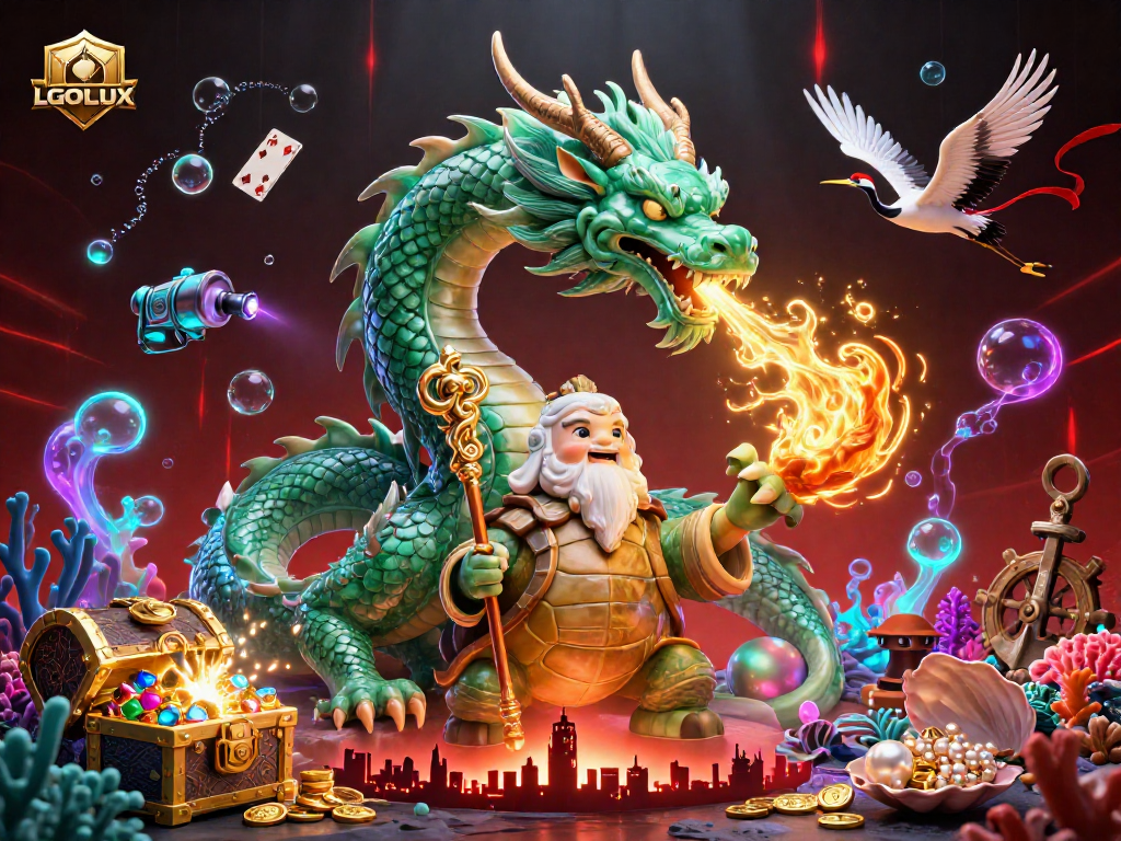 Experience the magical world of LGOLUX with vibrant casino elements brought to life in a dynamic 3D illustration.