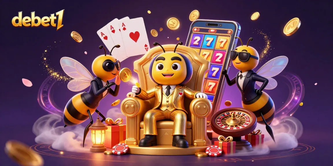 Engage with debet1's thrilling casino scene featuring dynamic gaming elements and vibrant characters.