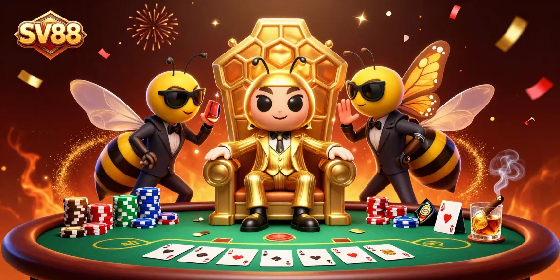 Experience dynamic gameplay with SV88 in a vibrant casino scene featuring poker elements.
