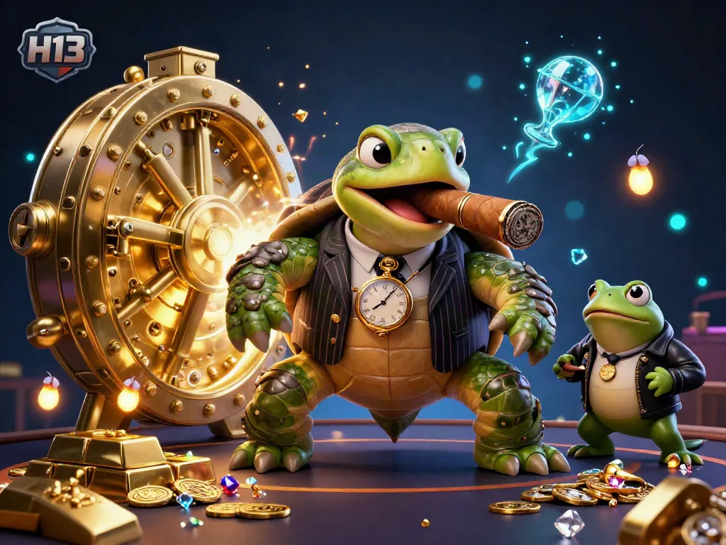 Engaging scene with H13 casino characters, treasure, and lights creating a vibrant atmosphere.