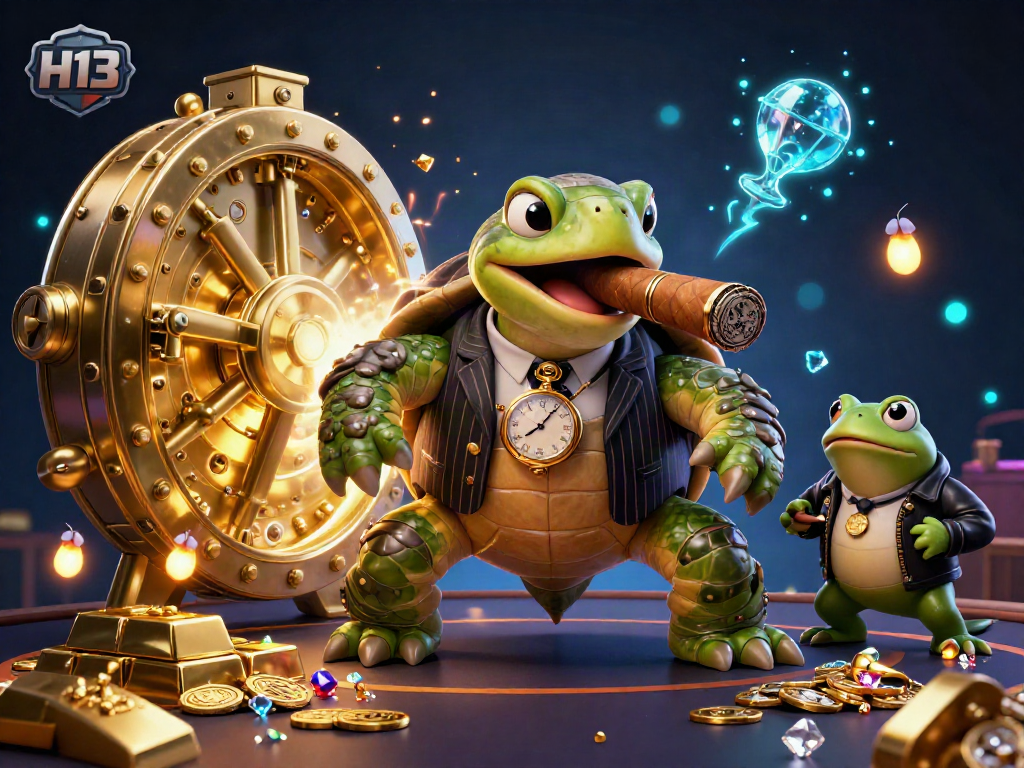 Engaging scene with H13 casino characters, treasure, and lights creating a vibrant atmosphere.