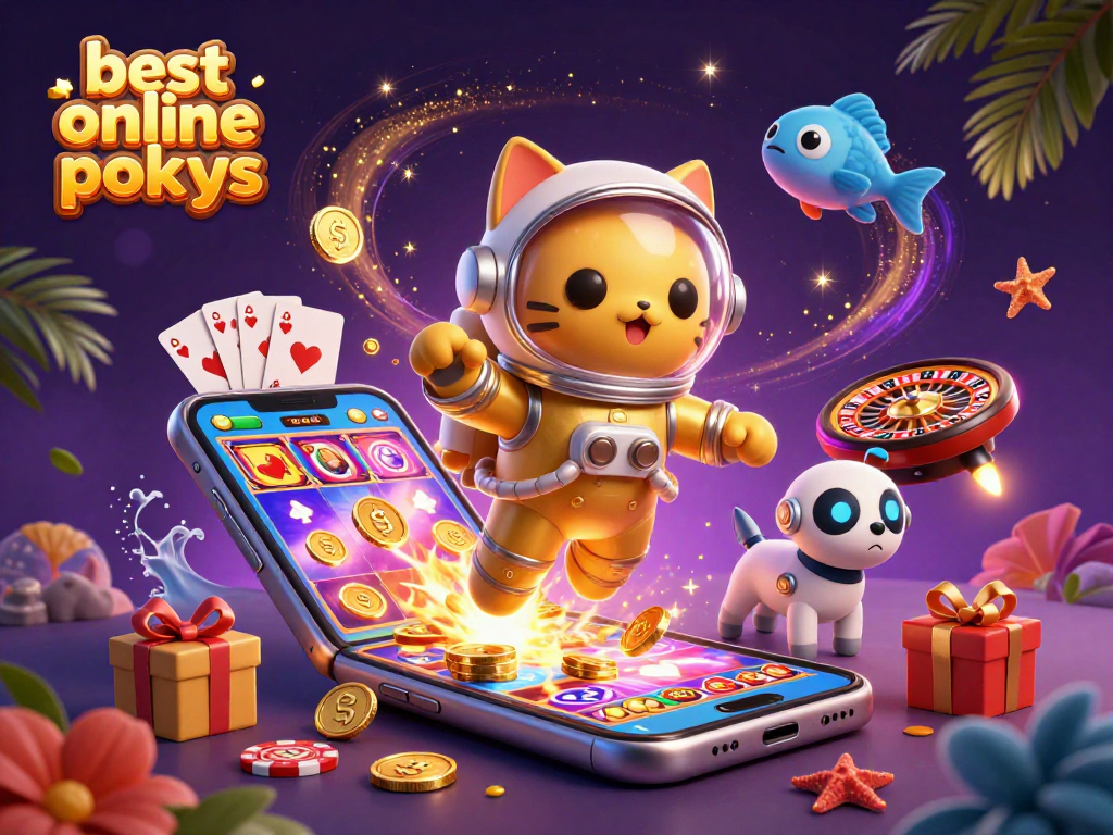 Experience the thrill of the best online pokies with our vibrant 3D illustration featuring a whimsical astronaut cat.