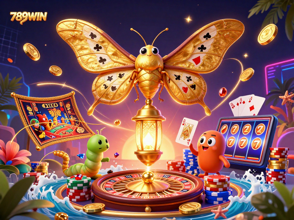 Navigate exciting games at 789WIN while admiring the dazzling casino-themed illustration.