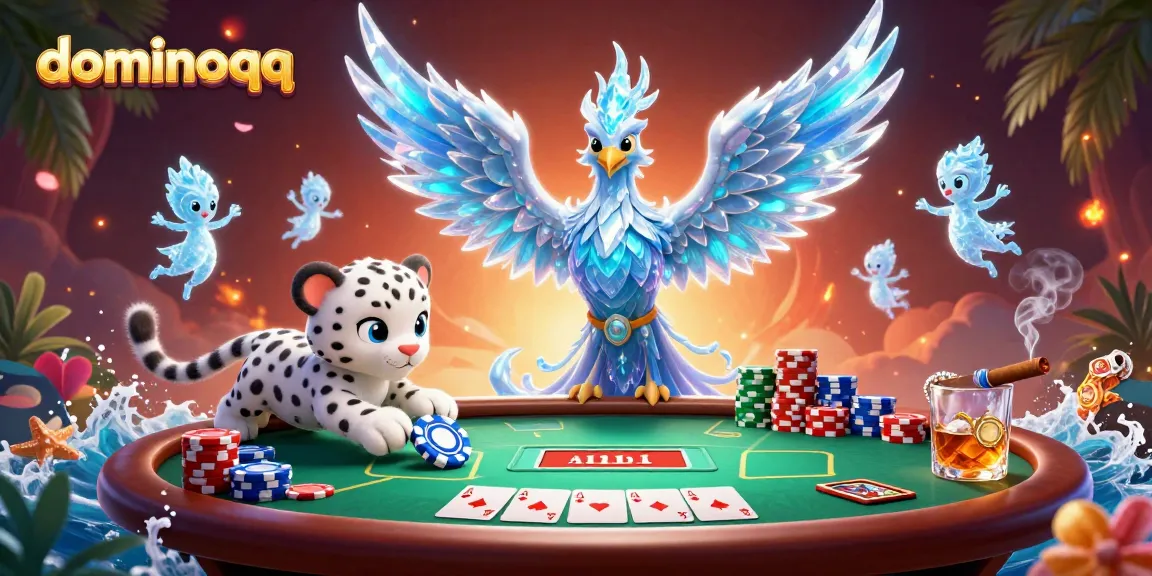 Experience thrilling poker at dominoqq with an ice phoenix and vibrant chips in action.