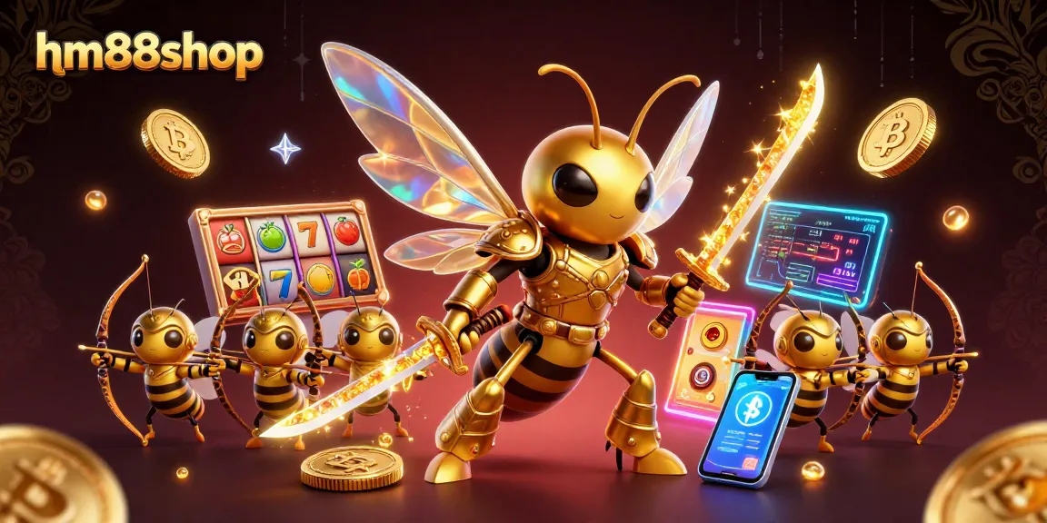 Engage with the vibrant world of gaming at hm88shop featuring slot-themed elements and crypto motifs.