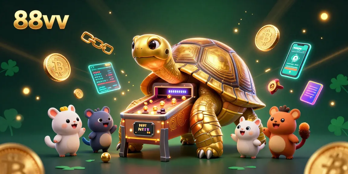 Experience exciting gameplay with 88vv's dynamic 3D illustration of a colossal tortoise in a pinball casino.