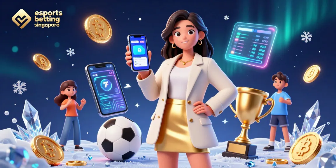 Experience esports betting in Singapore with a vibrant illustration featuring a woman betting on sports.