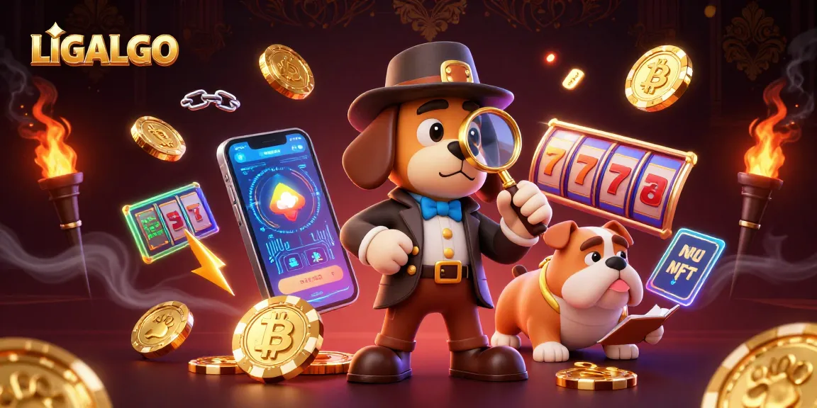 LIGALGO enhances your gaming with exciting slot reels and crypto elements in a detailed 3D scene.