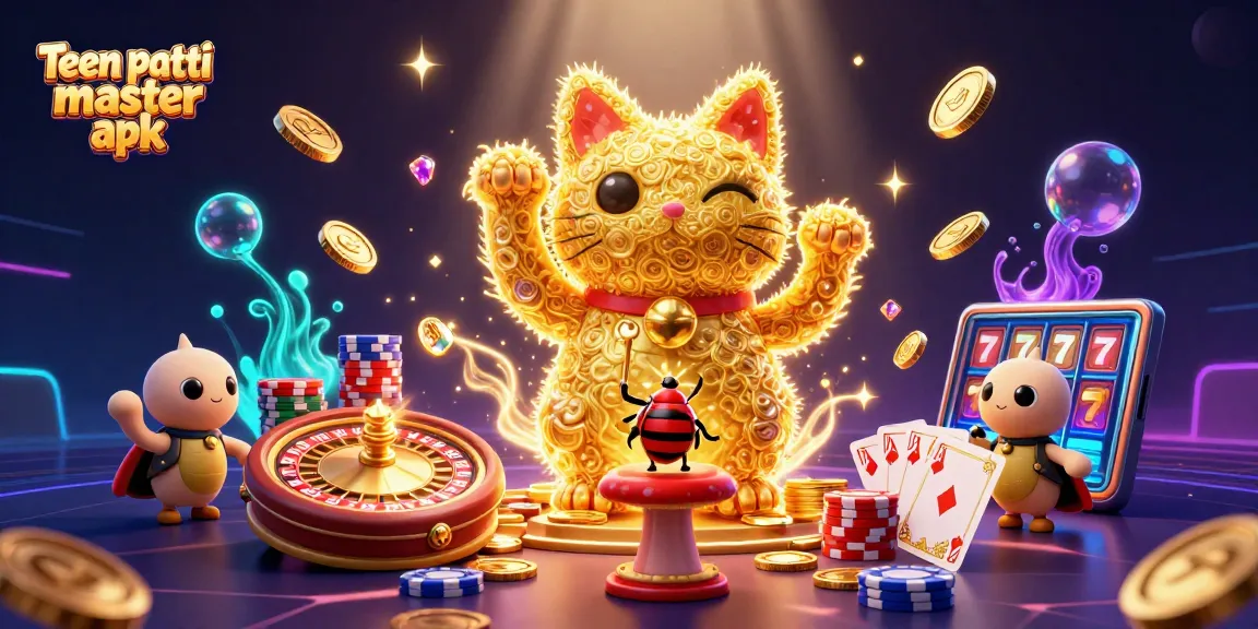 Experience the excitement of Teen Patti Master APK with golden fireflies, casino symbols, and vibrant gaming elements.