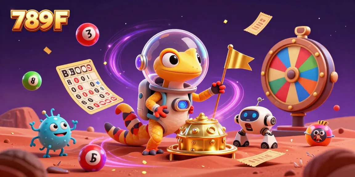 Experience the excitement of 789 F's casino through a lively 3D Martian scene with vibrant games and cheerful characters.