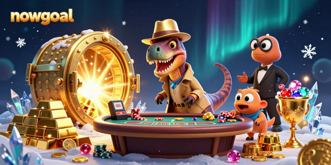 Watch a velociraptor at Nowgoal trying to count cards discreetly while a pit boss and pickpocket surround him.