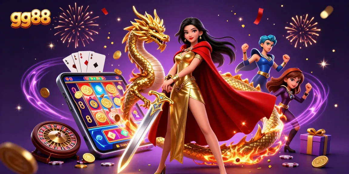 Experience thrilling gameplay at gg88 with a vibrant 3D illustration of stunning casino elements.