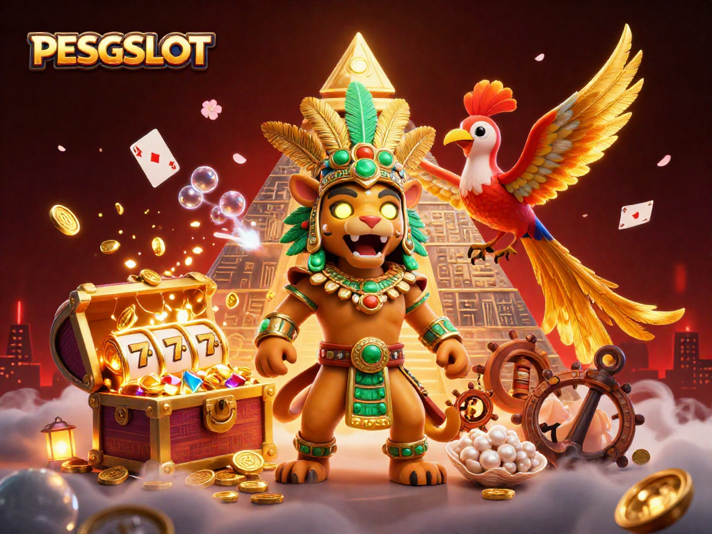 Mengakses PESGSLOT dengan berbagai simbol slot dan karakter menarik dalam ilustrasi 3D yang mengesankan.