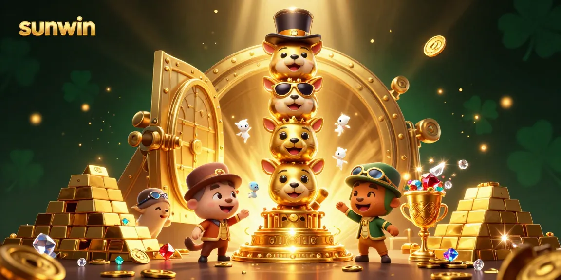 Engage with sunwin's dynamic 3D casino world featuring a vibrant totem pole surrounded by treasures.