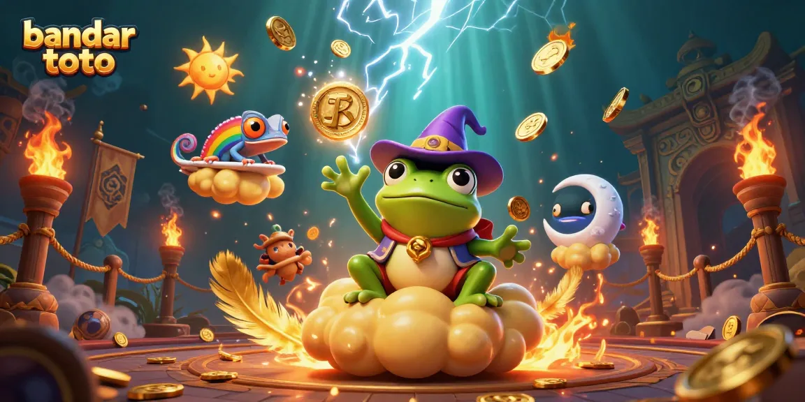 Play thrilling games at bandar toto while enjoying golden coins raining down from a whimsical scene.