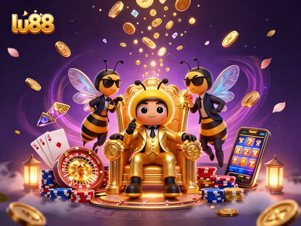 Experience thrilling gameplay at lu88 with a cartoon bumblebee mob boss in a vibrant casino setting.